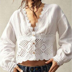 🤍 Boho Lace Cropped Blouse | Size S | NWT